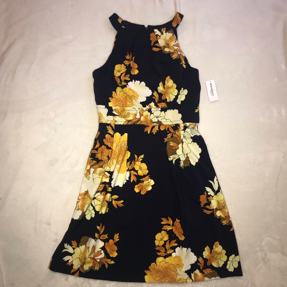 Dressbarn Navy & Gold Floral Dress